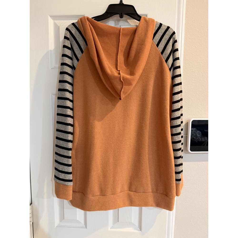 Vanilla Bay Womens Rust Orange Striped Raglan Sleeve Hoodie Sweatshirt Large NWT
